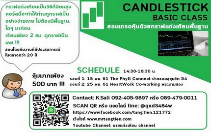 คอร์สเทรดหุ้นด้วยกราฟแท่งเทียนแบบพื้นฐาน Candlestick Basic Trading Class -  ฝึกอบรม สัมมนา ฝึกอบรมฟรี สัมมนาฟรี คลิก Thai Training Zone